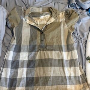 Burberry Plaid Button Down Shirt in Gray and Cream